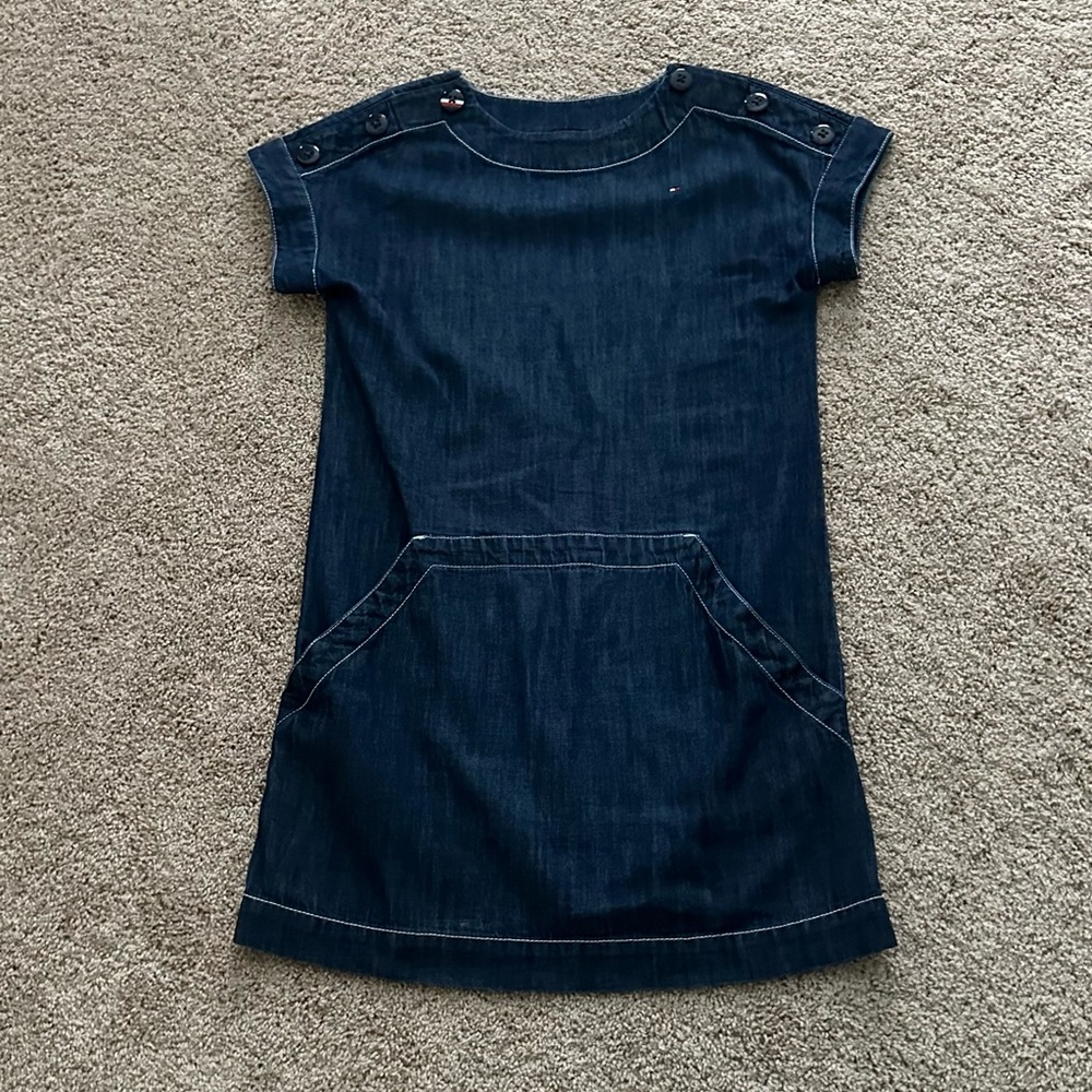 Tommy Hilfiger Adaptive Girls Denim Dress with Velcro Closure at Shoulders